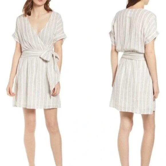 RAILS Zuri Costa Stripe Linen Blend Belted Dress Beige size Small - Picture 1 of 10
